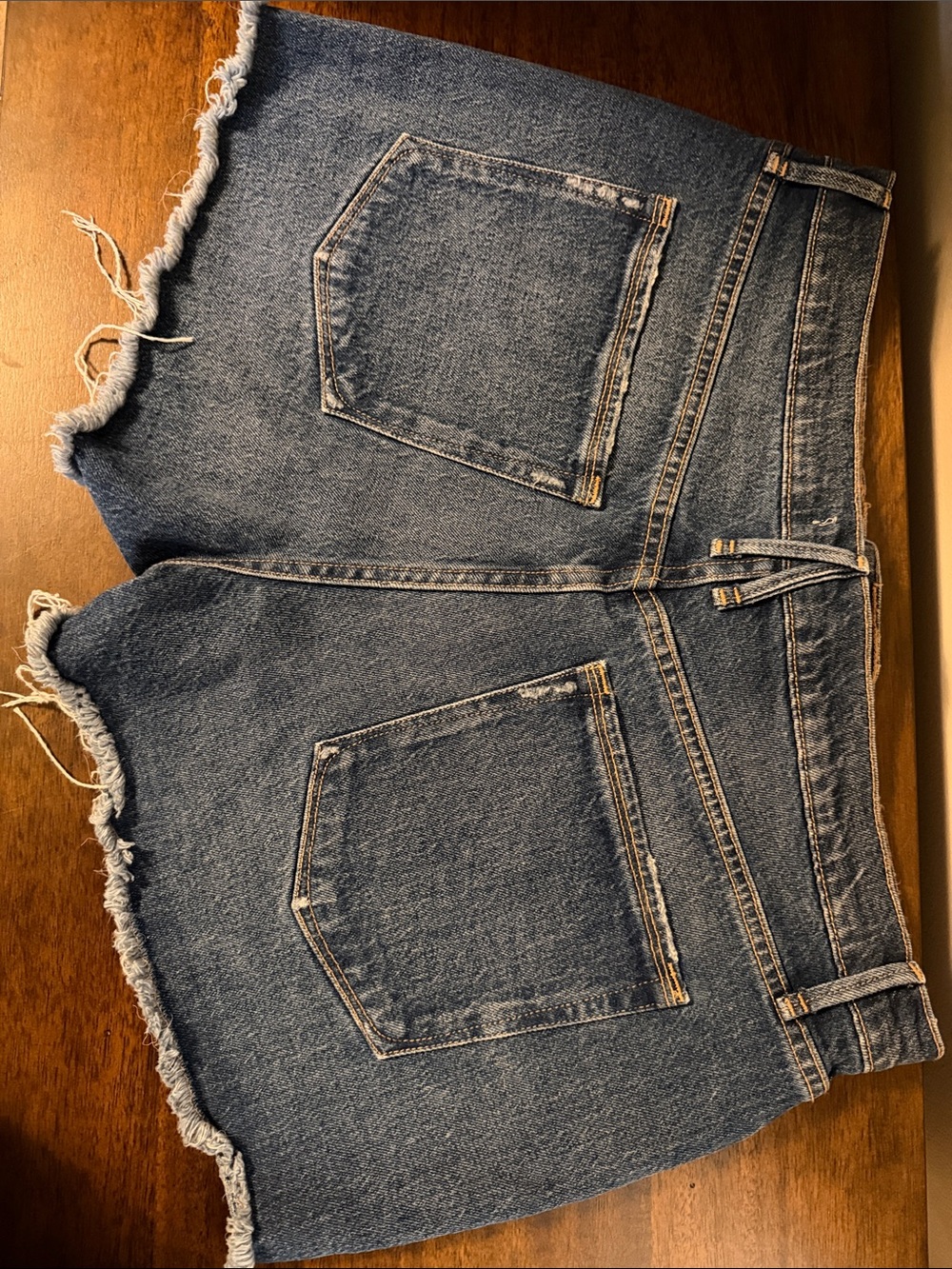 Good American Distressed Blue Denim Cutoff Shorts - Picture 2 of 3